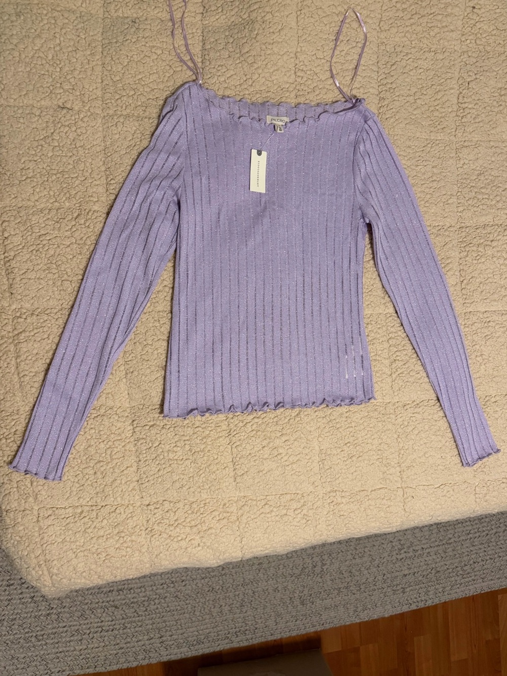 Anthropologie Pilcro Light Purple Ribbed Glitter Top - Picture 2 of 3